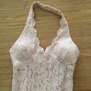 Pink lace and sequins halter dress